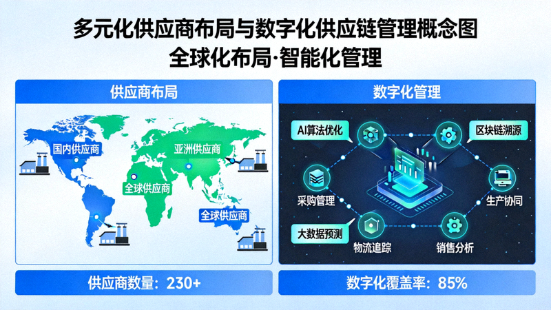 展示多元化供应商布局与数字化供应链管理的概念图